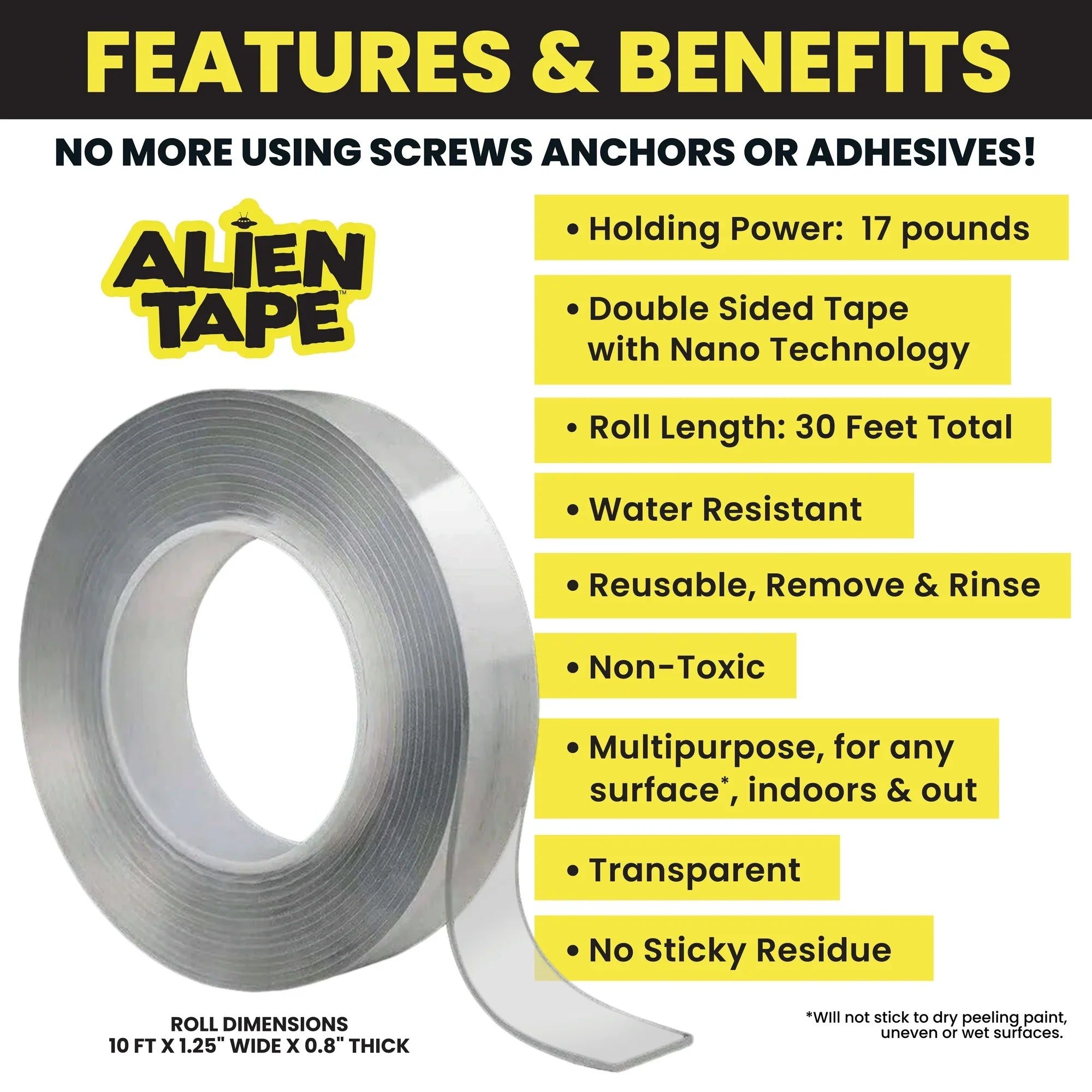 Alien Multipurpose Adhesive Transparent Double Sided Nano Tape Roll 1.18
