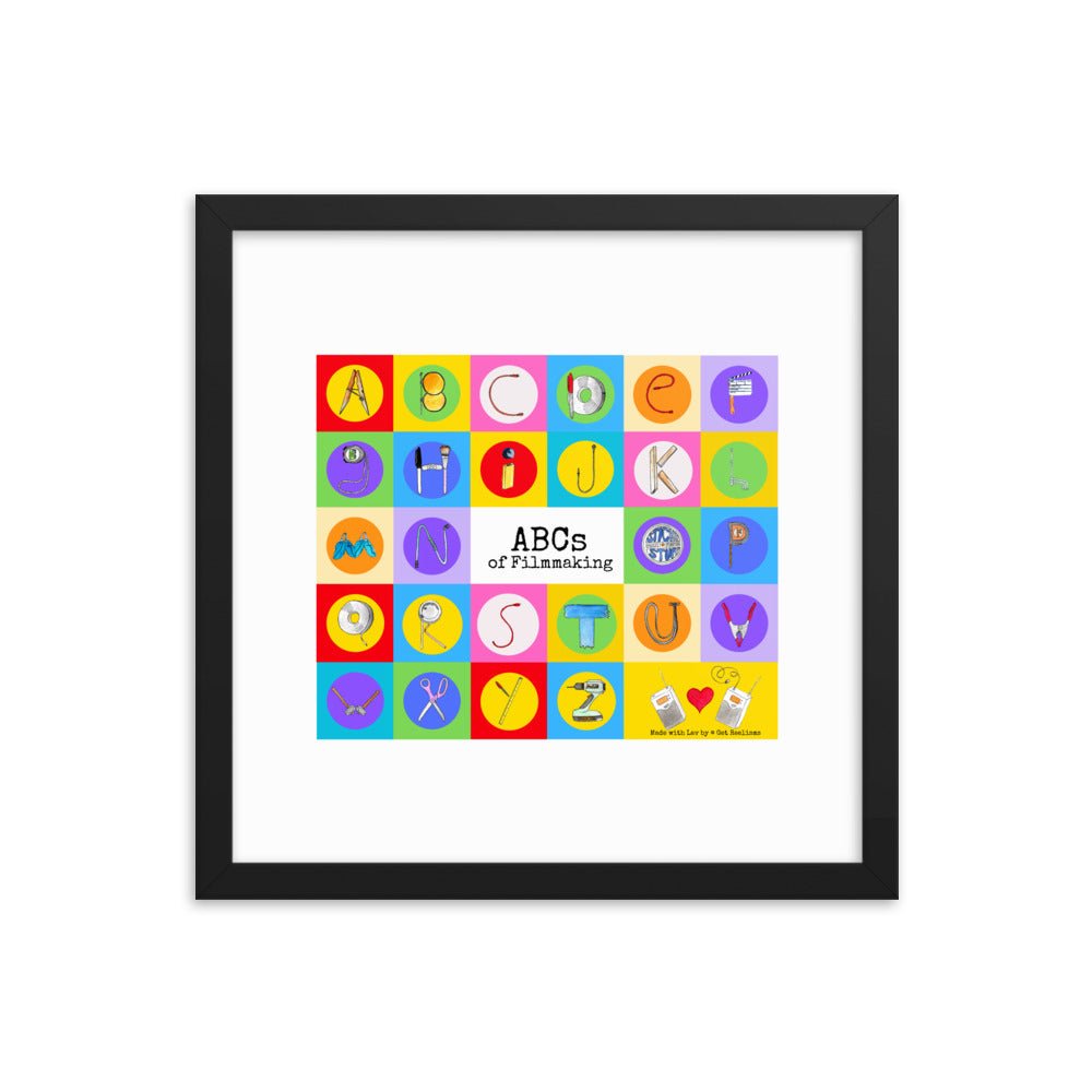 DECOR | ABCs of Filmmaking - Colored Blocks - Square Framed Print - Get Reelisms