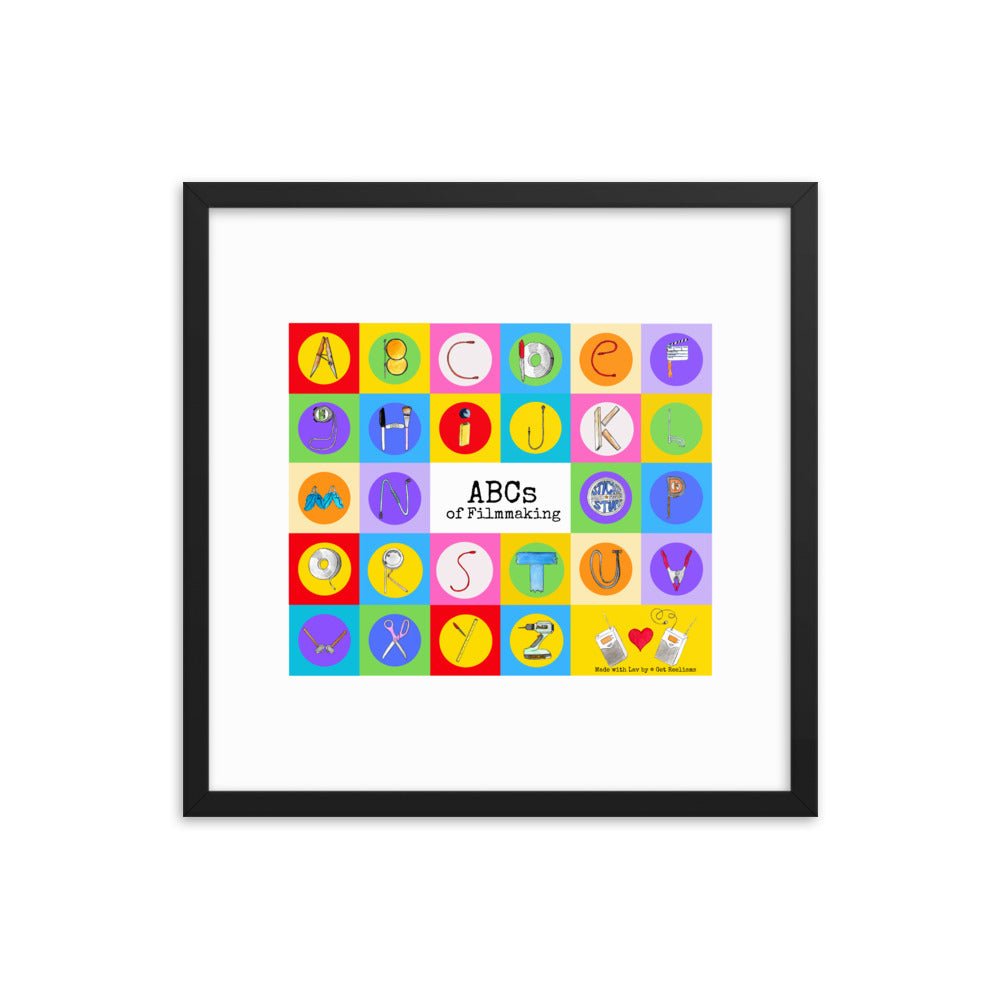 DECOR | ABCs of Filmmaking - Colored Blocks - Square Framed Print - Get Reelisms